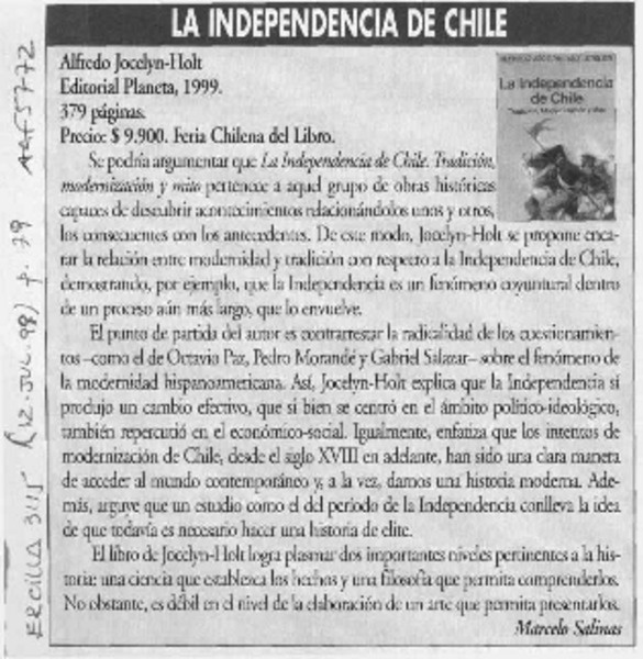 La independencia de Chile  [artículo] Marcelo Salinas.