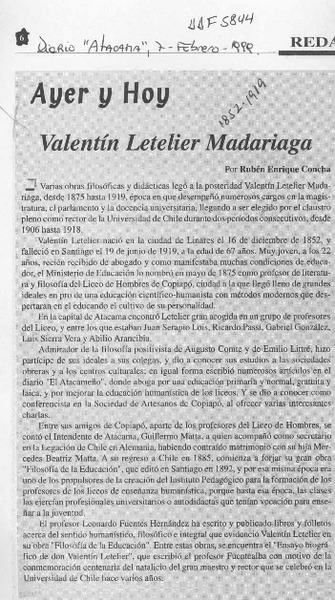 Valentín Letelier Madariaga  [artículo] Rubén Enrique Concha.