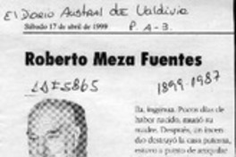 Roberto Meza Fuentes  [artículo] Hernán de la Carrera Cruz.