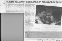 "Cartas de Jenny" esta noche en el festival de teatro  [artículo].