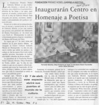 Inaugurarán Centro en homenaje a poetisa  [artículo].