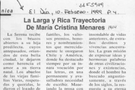 La larga y rica trayectoria de María Cristina Menares  [artículo] Fedora Lynn.