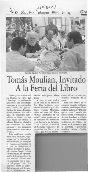 Tomás Moulián, invitado a la Feria del Libro  [artículo].