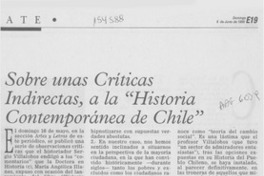 Sobre unas críticas indirectas, a la "Historia contemporánea de Chile"