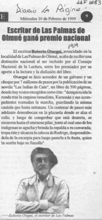 Escritor de Las Palmas de Olmué ganó premio nacional  [artículo].