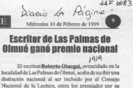 Escritor de Las Palmas de Olmué ganó premio nacional  [artículo].
