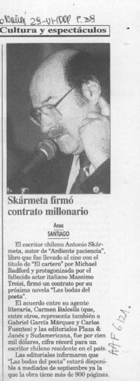 Skármeta firmó contrato millonario  [artículo].
