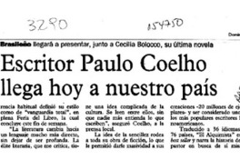 Escritor Paulo Coelho llega hoy a nuestro país  [artículo].