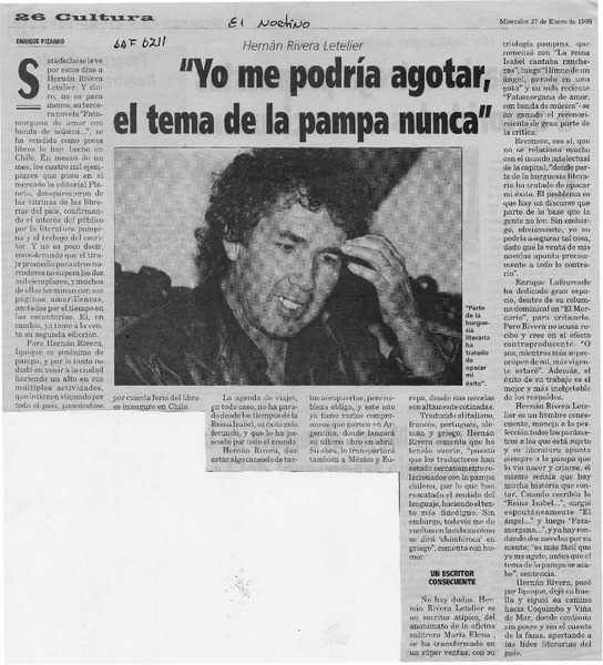 "Yo me podría agotar, el tema de la pampa nunca"  [artículo] Enrique Pizarro.