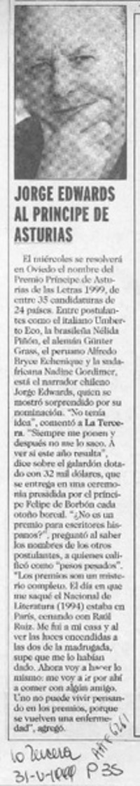 Jorge Edwards al príncipe de Asturias  [artículo].