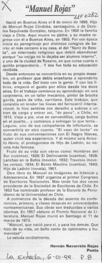 "Manuel Rojas"  [artículo] Hernán Navarrete Rojas.