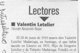 Valentín Letelier  [artículo] Hernán Navarrete Rojas.