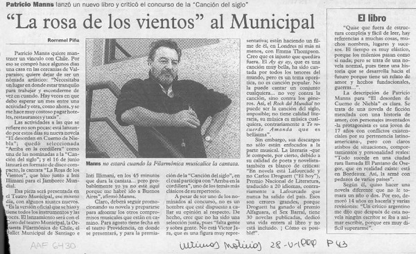 "La rosa de los vientos" al Municipal  [artículo] Rosamel Piña.