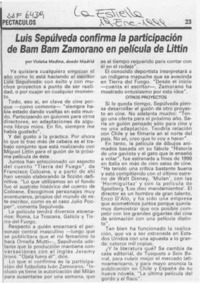Luis Sepúlveda confirma la participación de Bam Bam Zamorano en película de Littin  [artículo].