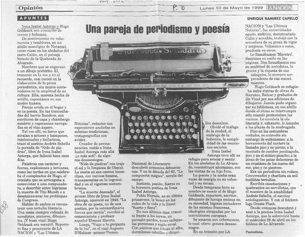 Una pareja de periodismo y poesía  [artículo] Enrique Ramírez Capello.