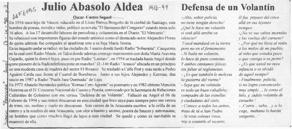 Julio Abasolo Aldea  [artículo] Oscar Castro Seguel.