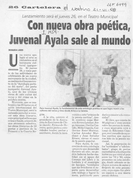 Con nueva obra poética, Juvenal Ayala sale al mundo  [artículo] Indalicia Lagos.