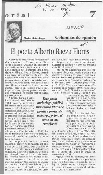 El poeta Alberto Baeza Flores  [artículo] Marino Muñoz Lagos.