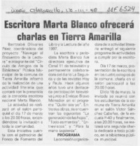 Escritora Marta Blanco inicia actividades en Tierra Amarilla  [artículo].