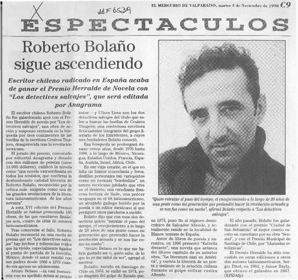 Roberto Bolaño sigue ascendiendo  [artículo].