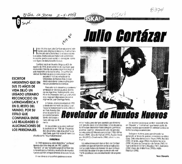 Julio Cortázar revelador de mundos nuevos  [artículo] Yessy Olavarría.