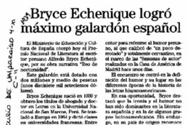 Bryce Echenique logró máximo galardón español  [artículo].