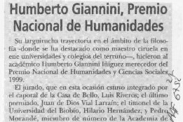 Humberto Giannini, Premio Nacional de Humanidades  [artículo].