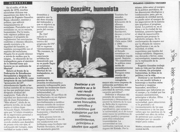 Eugenio González, humanista  [artículo] Edgardo Condeza Vaccaro.