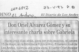 Don Oriel Alvarez Gómez y su interesante charla sobre Gabriela  [artículo] Ilse Heine Clarke.