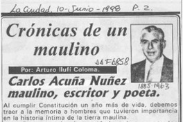 Carlos Acuña Núñez maulino, escritor y poeta  [artículo] Arturo Ilufí Coloma.