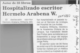 Hospitalizado escritor Hermelo Arabena W.  [artículo].