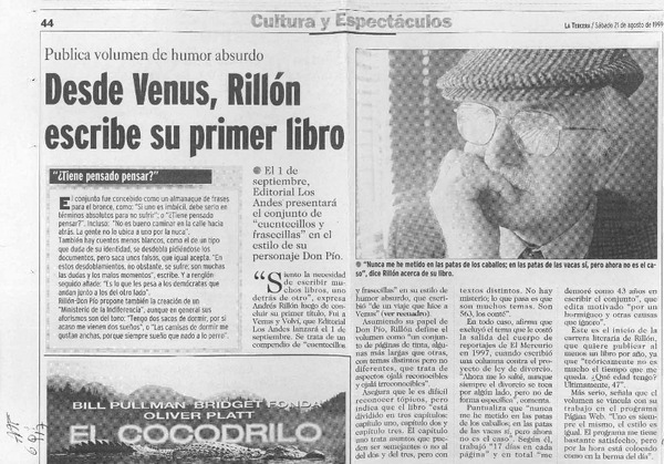 Desde Venus, Rillón escribe su primer libro  [artículo].