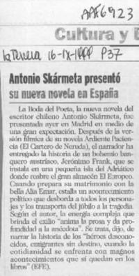 Antonio Skármeta presentó su nueva novela en España  [artículo].