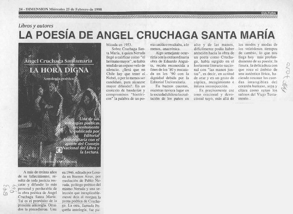 La Poesía de Angel Cruchaga Santa María  [artículo].