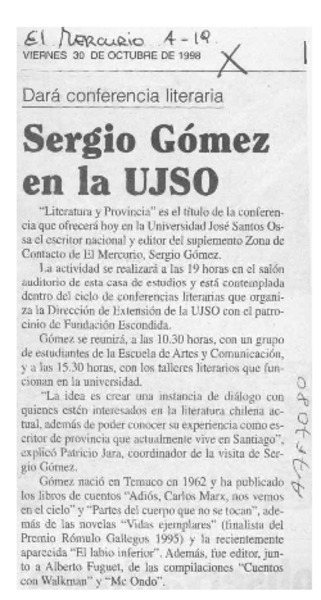 Sergio Gómez en la UJSO  [artículo].