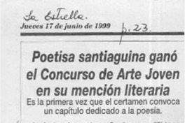 Poetisa santiaguina ganó el concurso de arte joven en su mención literaria  [artículo].