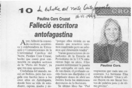 Falleció escritora antofagastina  [artículo].