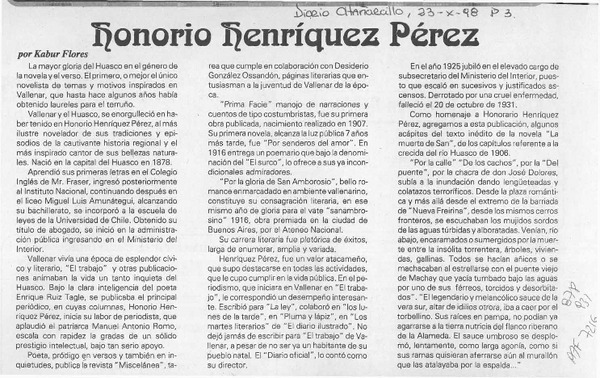 Honorio Henríquez Pérez  [artículo] Kabur Flores.