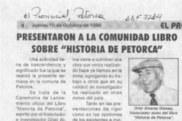 Presentarona la comunidad libro sobre "Historia de Petorca"  [artículo].