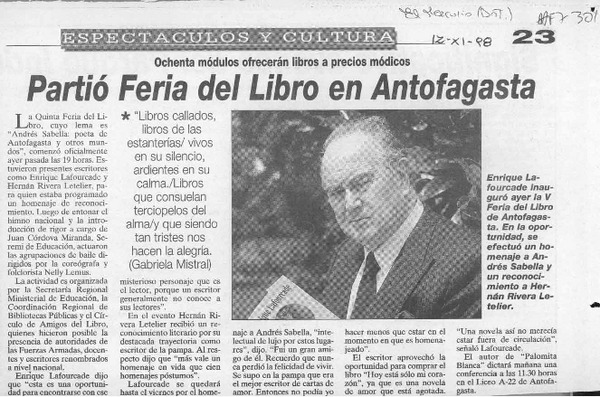 Partió Feria del Libro en Antofagasta  [artículo].