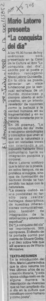 Mario Latorre presenta "La conquista del día"  [artículo].