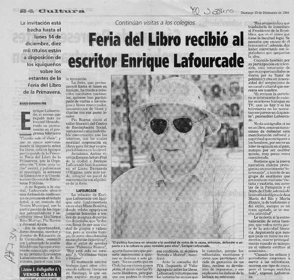 Feria del Libro recibió al escritor Enrique Lafourcade