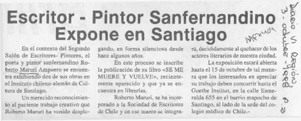 Escritor, pintor sanfernandino expone en Santiago  [artículo].