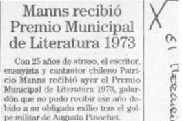 Manns recibió Premio Municipal de Literatura 1973  [artículo].