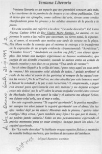 Ventana literaria  [artículo] Miguel Ramírez.