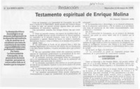 Testamento espiritual de Enrique Molina  [artículo] Alejandro Valenzuela Avilés.