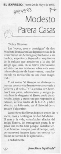 Modesto Parera Casas  [artículo] Juan meza Sepúlveda.