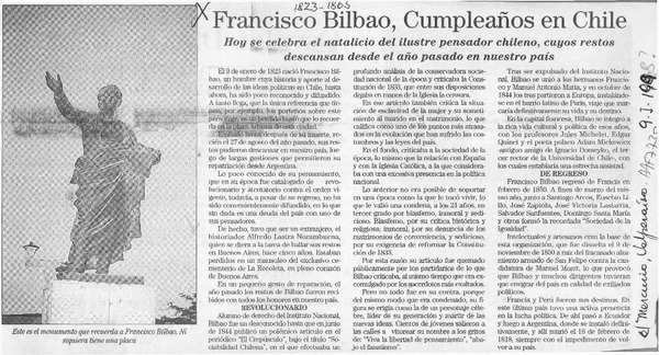 Francisco Bilbao, cumpleaños en Chile  [artículo].