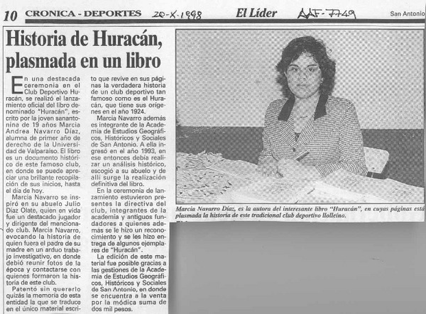 Historia de Huracán, plasmada en un libro  [artículo].