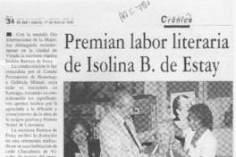 Premian labor literaria de Isolina B. de Estay  [artículo].